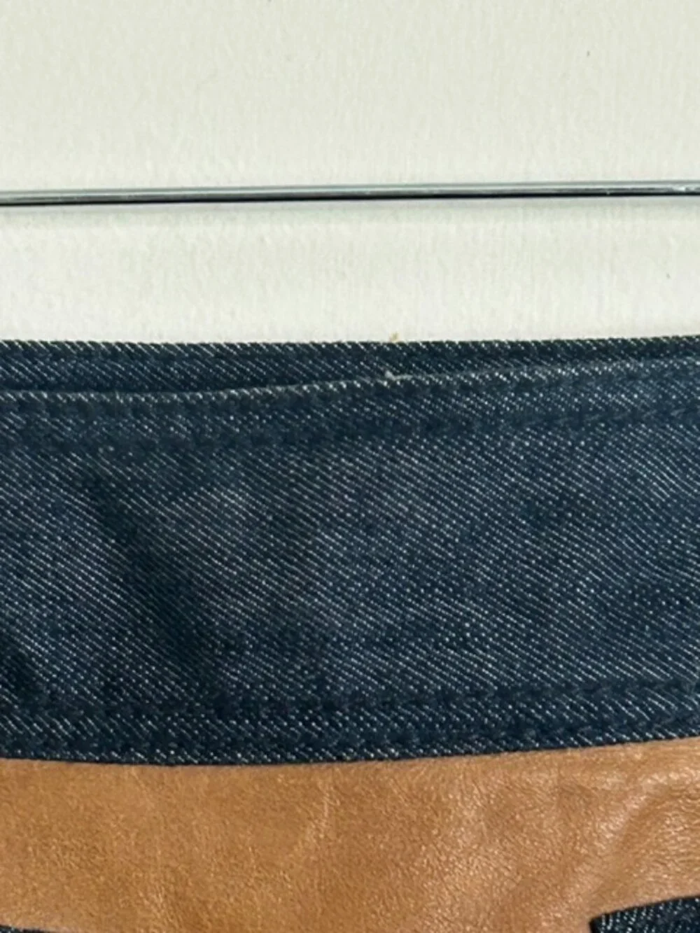 Michael Kors Genuine Leather and Denim Lined Pocket Side Zip Cargo Mini Skirt